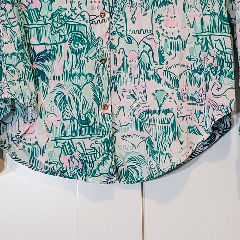 Lily Pulitzer Seaview Button Up Bright Agate Green Colorful Camelflage M… - Picture 3 of 14